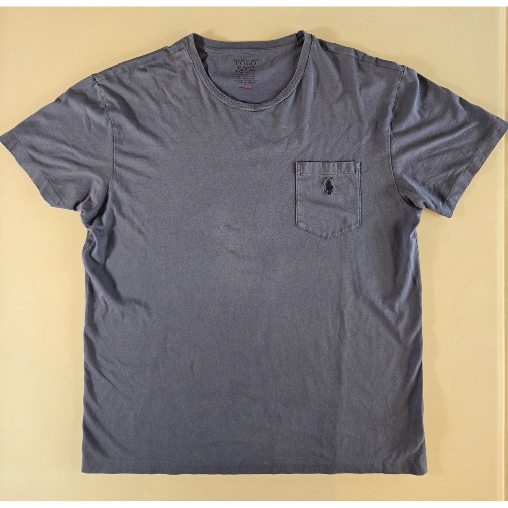 Polo Ralph Lauren Men M Blue Faded Cotton Pocket T-Shirt Short Sleeve Pony Logo